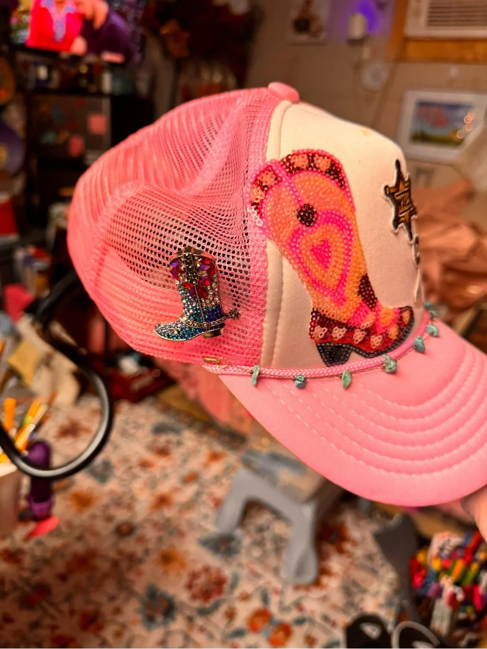 Pink Embellished Western Trucker Hat